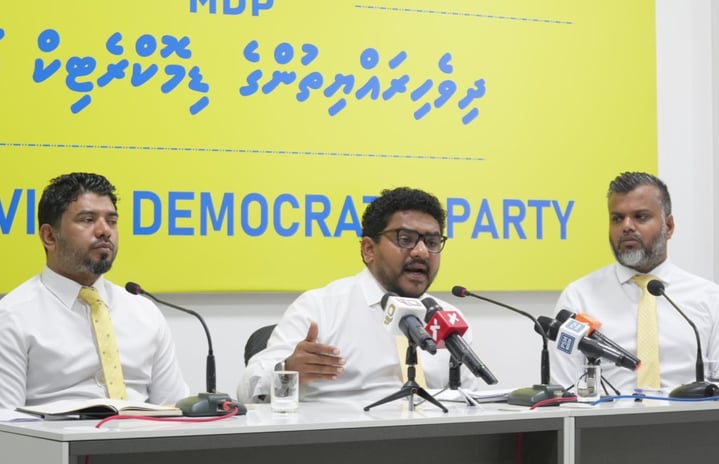 Kendhoo constituency Mauroof Zakir speaking at an earlier press conference -- Photo: MDP