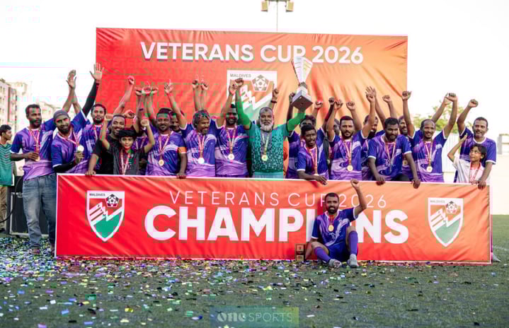 Champions of the FAM Veterans Cup 2026, Villimale' United -- Photo: One Online | Hamdhan Ahmed